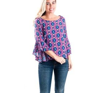 Eva flare sleeve blouse pink black & gray